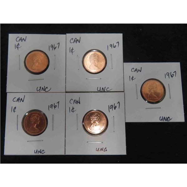 5 Uncirculated 1967 "Dove" Pennies