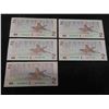 Image 2 : 5 Uncirculated 1986 Canada $2 Bills