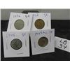 Image 1 : (4) Canadian Nickels 1936, 1942, 1945, 1947