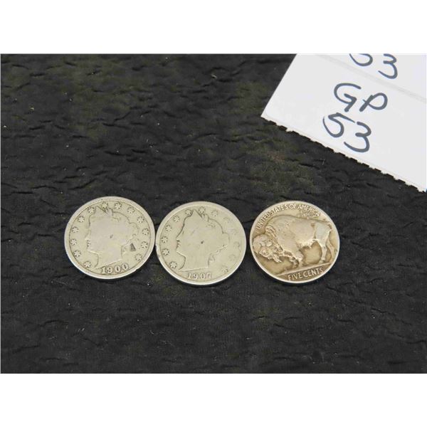 (3) USA Nickles 1900,1907,1920