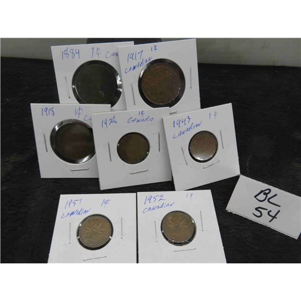 (7) Canadain Pennies 1884,1917,18,28,43,51,1952