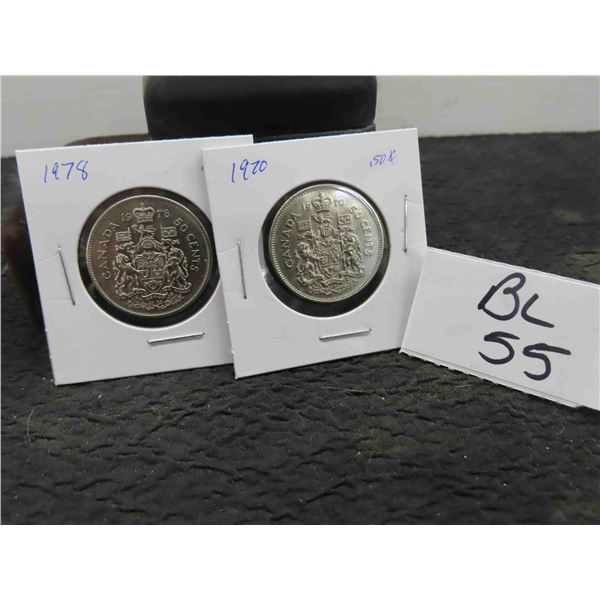 (2) Canadian 50 Cent Coins 1970,1978