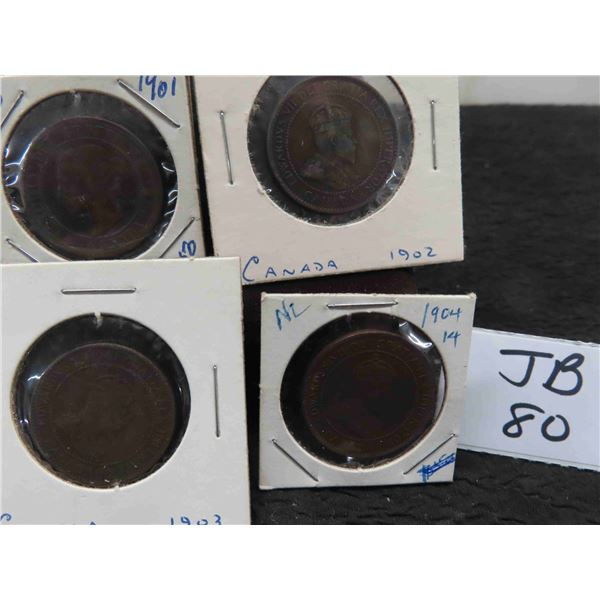 (4) Canadian Large Cents 1901-1904