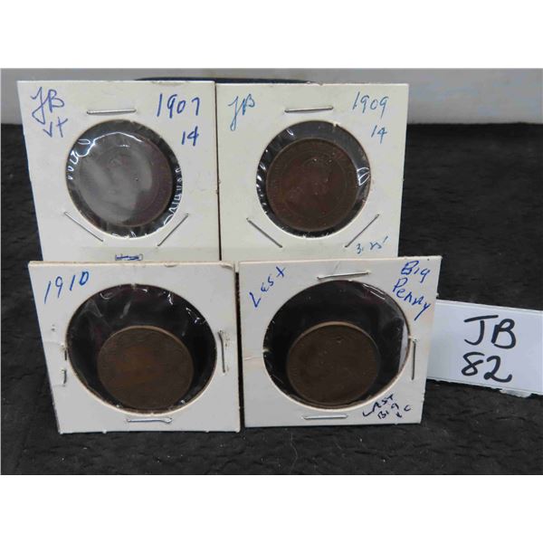 (4) Canadian Large Cents 1907,1909,1910,1920 Last