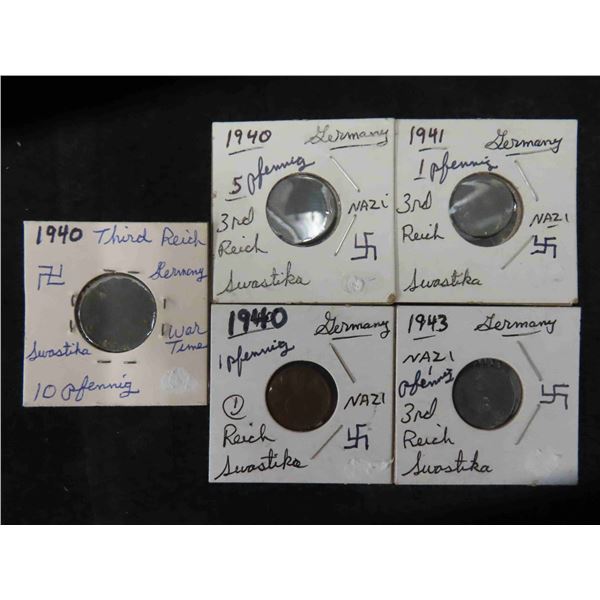 5 Nazi Germany 1940-1943 Swastika Afennig Coins
