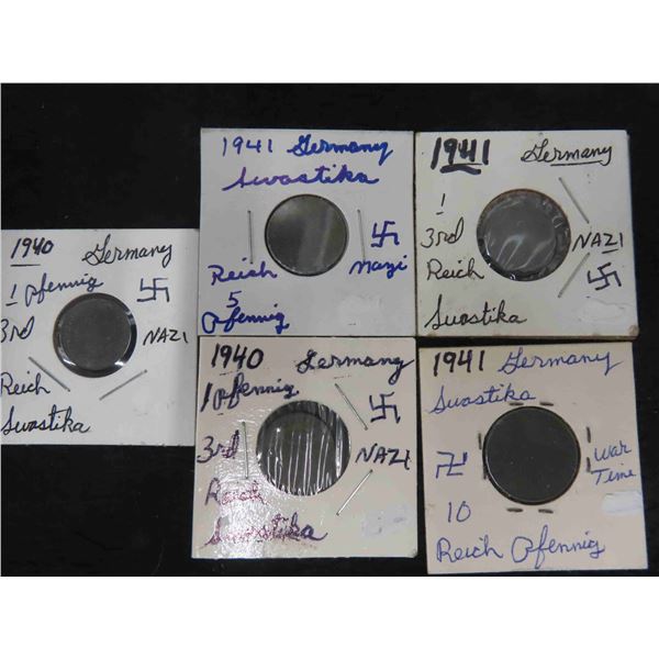 5 Nazi Germany 1940-1941 Swastika Afennig Coins