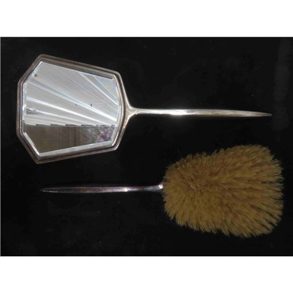 Art Deco DM and Co. Sterling Silver Brush and Mirror 