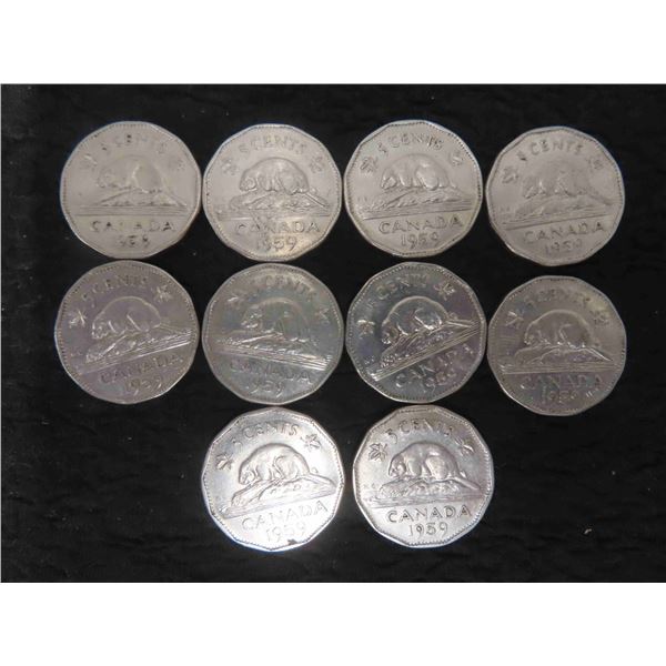 10 Canadian 1959 Nickels