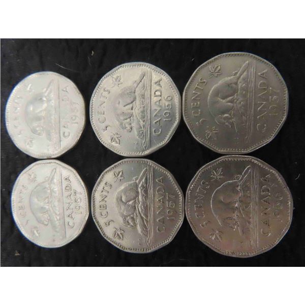 6 Canadian 1967,1957 Nickels
