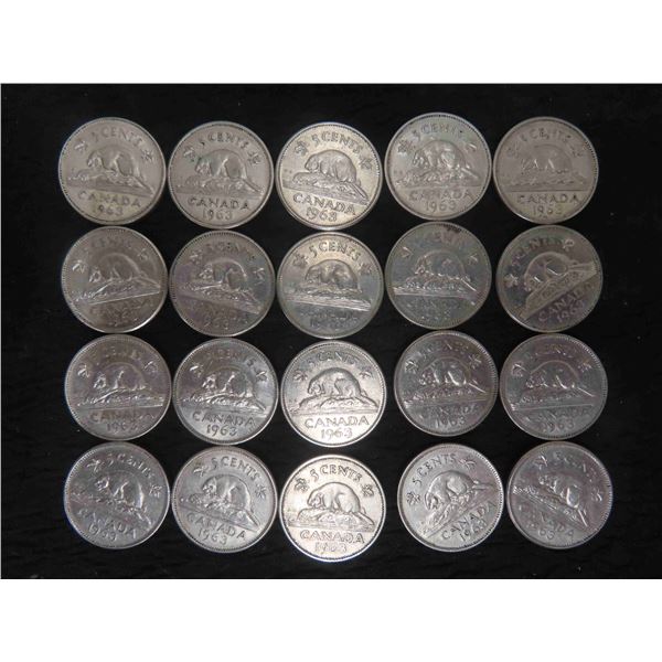 20 Canadian 1963 Nickels