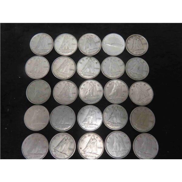 25 Canadian 1940-1967 Dimes
