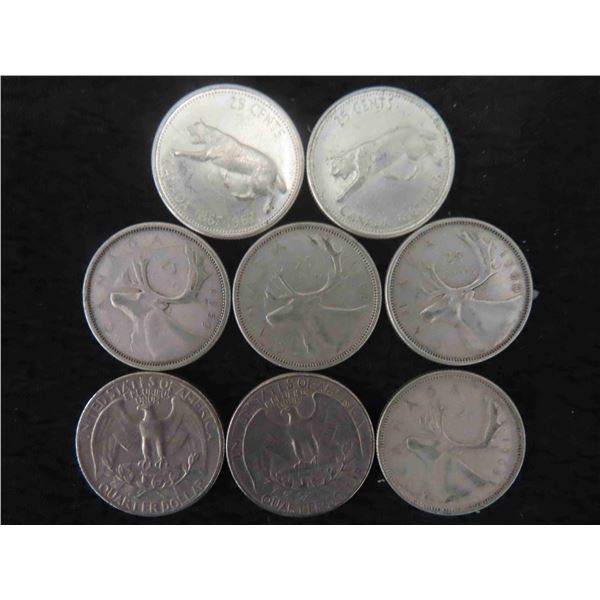 8 Canadian and USA Quarters 1959,60,60,63,