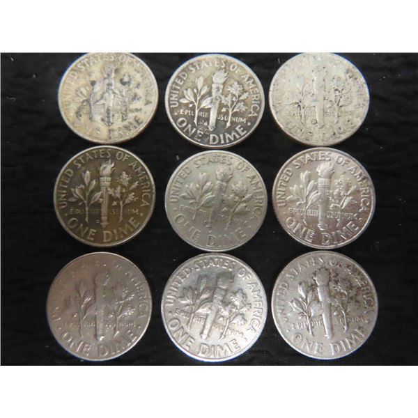 9 USA Dimes 1947,49,59,61,63,65,67,1969