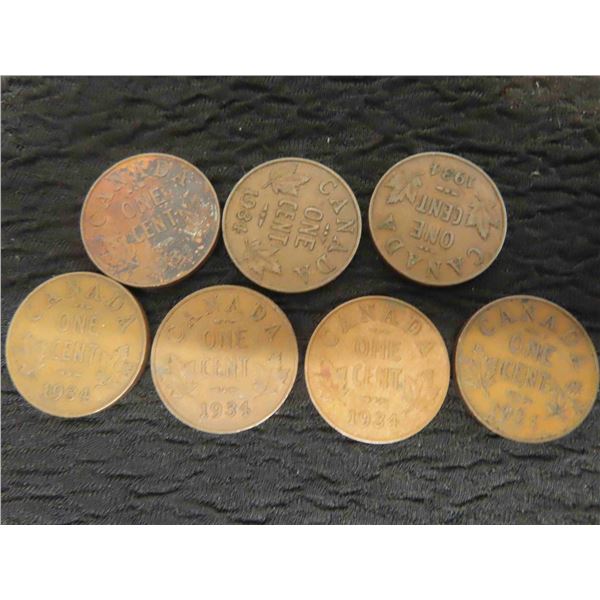 7 Canadian 1934 Pennies