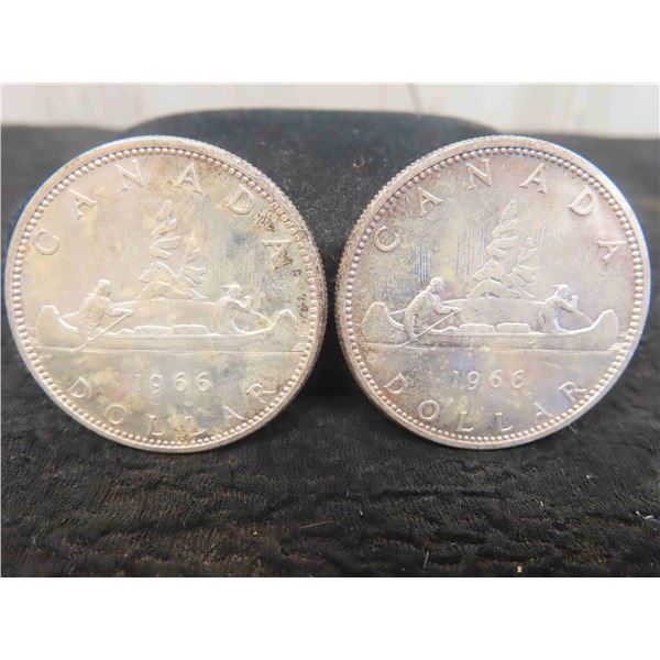 2 Canadian Silver Dollars 1966