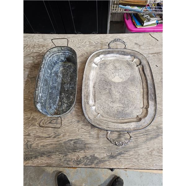 Vintage Silver Platter/Vintage Bucket