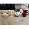 Image 1 : Vintage Burleighg Ironstone Pitcher/Anchor Hocking Ruby Red Vase/Asian Fu Dog Urn Incense Burner