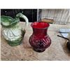 Image 5 : Vintage Burleighg Ironstone Pitcher/Anchor Hocking Ruby Red Vase/Asian Fu Dog Urn Incense Burner