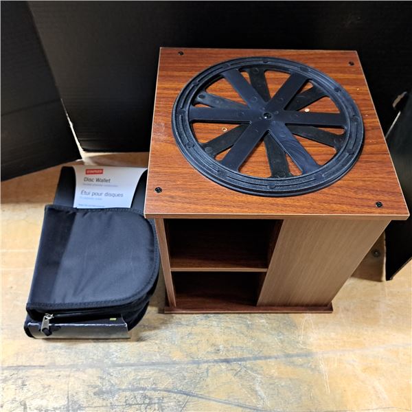 Wood stand with shelves and disc wallets