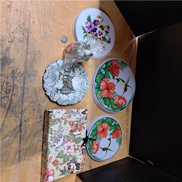 50 cent canada coin and tin lids with flower art