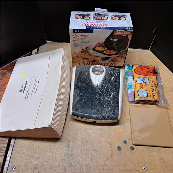 scale, pie maker and file holder