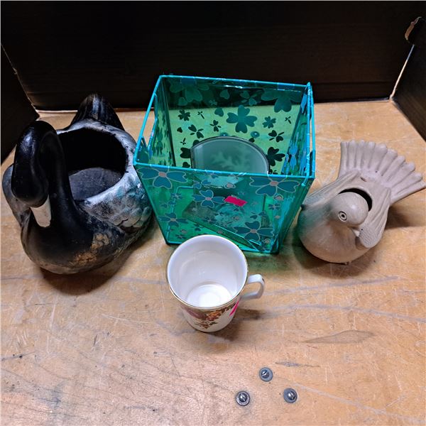 tea cup and garden decore
