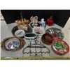 Image 1 : Box of decorative items, plates and kitchen stuff, etc.