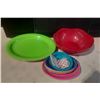 Image 4 : Lot of Plastic Plates, Bottle, Container, (2) Large Tins Container, Box of Clothes Hangers and (2) R