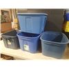 Image 1 : (1) Rubbernaid -53L, (1) Hybrid Plastic 75L, (1) Type A - 63L and Tuff Store -68L.