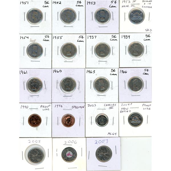 Lot of 1950's, 1960's 25 Cents, 1990, 1996 One Cent Proof Like, 2023 10 Cents, 2004 Five Cents, 2005