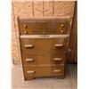 Image 2 : Oak 4 Drawer Dresser 30"x45"x16" / Large round wooden frame Mirror 35"x36"