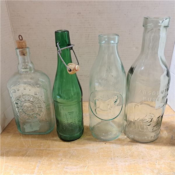 4 vintage glass bottles