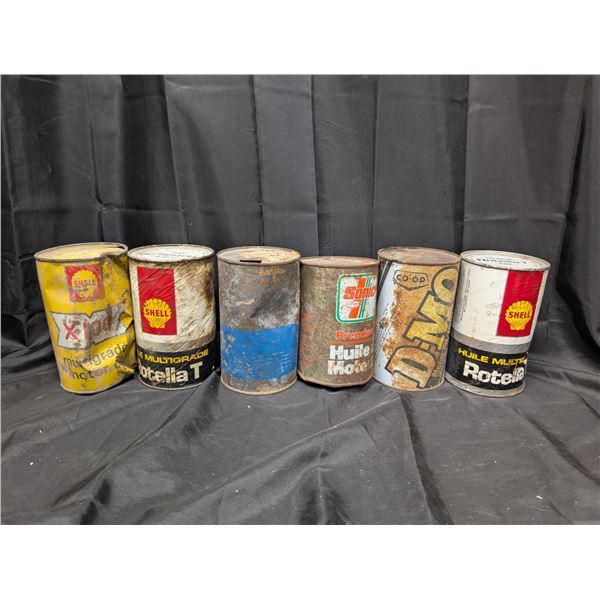 (6) Vintage Oil Cans ( Shell, Co-op, Etc.)