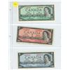 Image 1 : Vintage Canadian Bank of Canada (3) 1954 Dollar Bills (1,2, & 5 Dollar Bills)