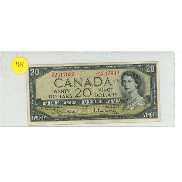 Vintage Canadian Landscape Series 20 Dollar Bill 1954