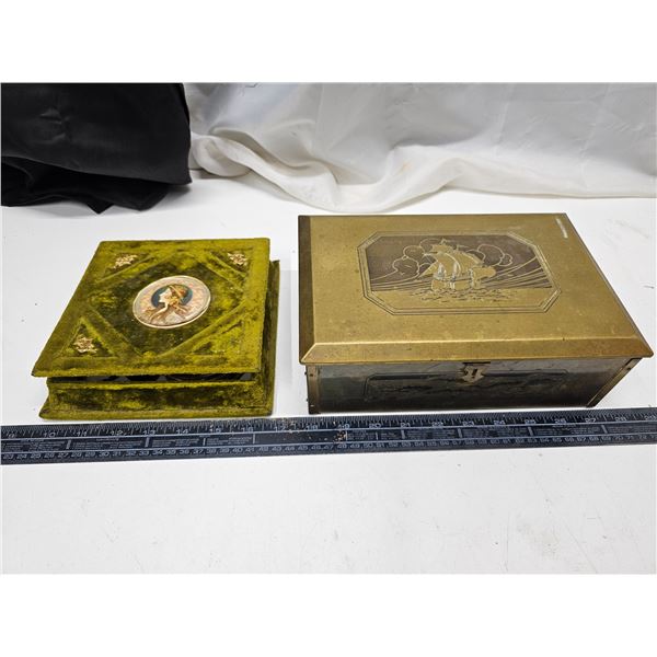 Victorian Jewelry Box Of Costume Jewelry/Brass Jewelry Box