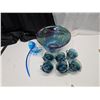 Image 2 : Blue Carnival Glass Punch Bowl & Cups