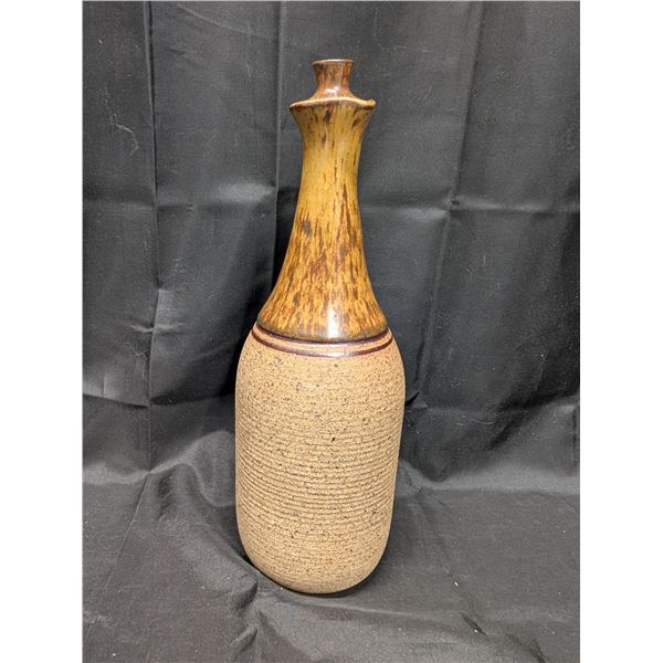Vintage Brown Glazed Pottery Vase With a Stopper 9 1/4" Tall