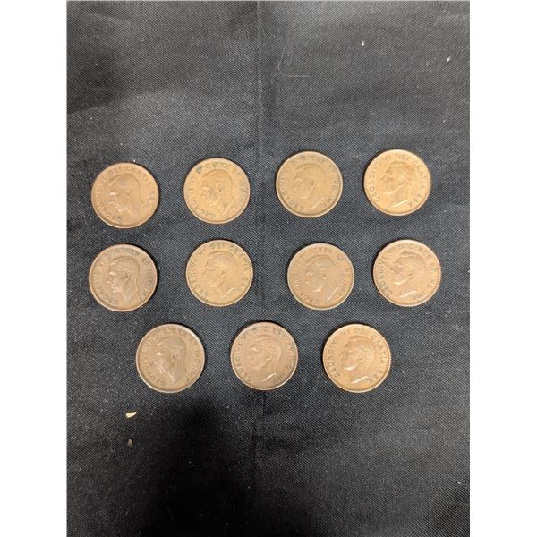 (11) Copper Penny's King George Canada 1939-1943 1945-46 1948 1950-52