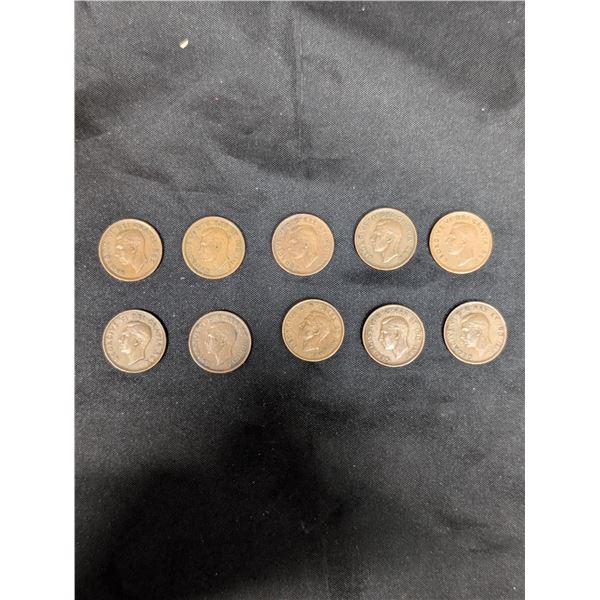 (10) Copper Penny's King George Canada 1940 1942-43 1945-49 1951-52