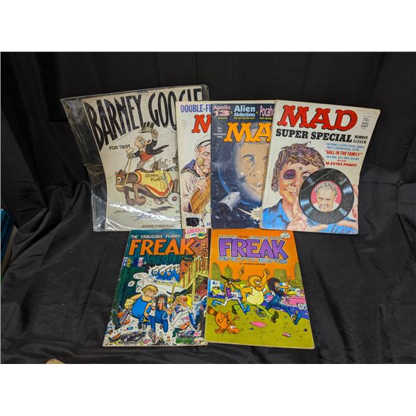 Lot of comics (2) Freaky brothers comics (3) MAD Comics (1) Barney Google Song Paper
