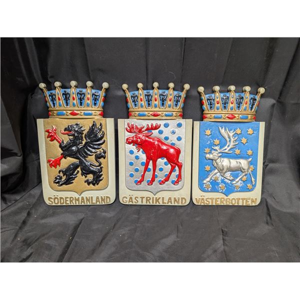 (3) Coat of Arms Metal Wall Plaques (Vasterbotten, and etc.)