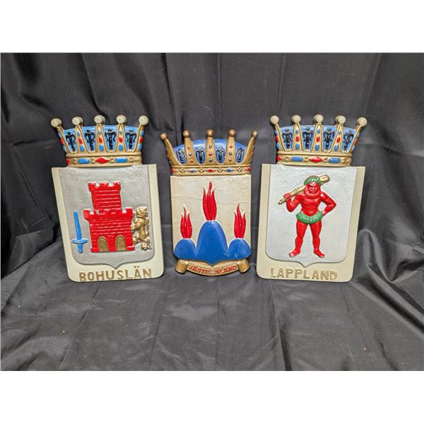 (3) Coat of Arms Metal Wall Plaques (Lappland, and etc.)
