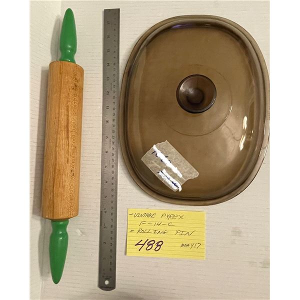 Vintage Pyrex F-14-C lid / rolling pin