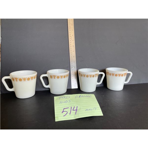 4 Pyrex D handle mugs
