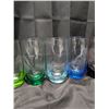 Image 13 : lot of multi colour glass cups, Pints, salt and pepper shakers, glass decor, and etc.