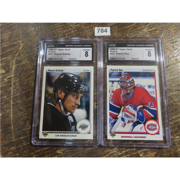 1990-91 UPPER DECK PROMOS #241 WAYNE GRETZKY CGC 8 #241 PATRICK ROY CGC 8