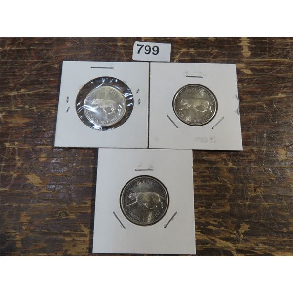 3 – CDN SILVER 1967 QUARTERS  UNC
