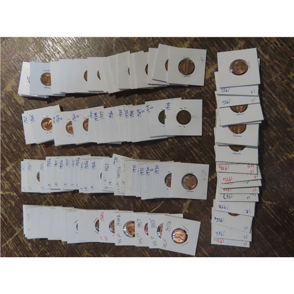 100 – CARDED US PENNIES, FEW OLDER, MOSTLY 50'S,60' 70'S  UNC