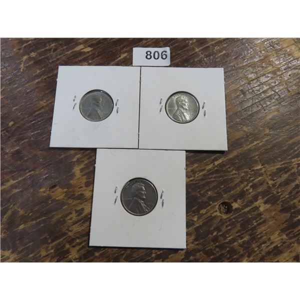 3 - US 1943 WHEAT CENT ZINC NICE GRADE ,1-43S, 2-43